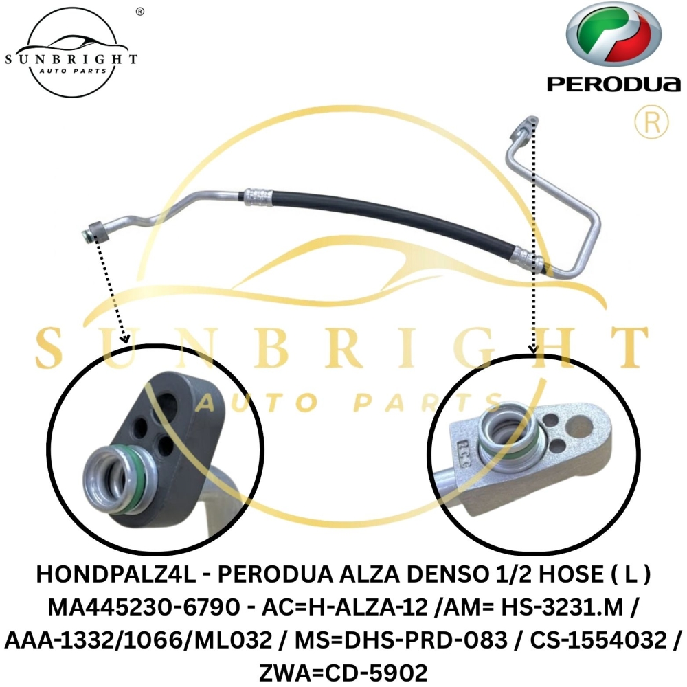 HONDPALZ4L - PERODUA ALZA DENSO 1/2 HOSE ( L ) MA445230-6790 - AC=H-ALZA-12 /AM= HS-3231.M / AAA-1332/1066/ML032 / MS=DHS-PRD-083 / CS-1554032 / ZWA=CD-5902