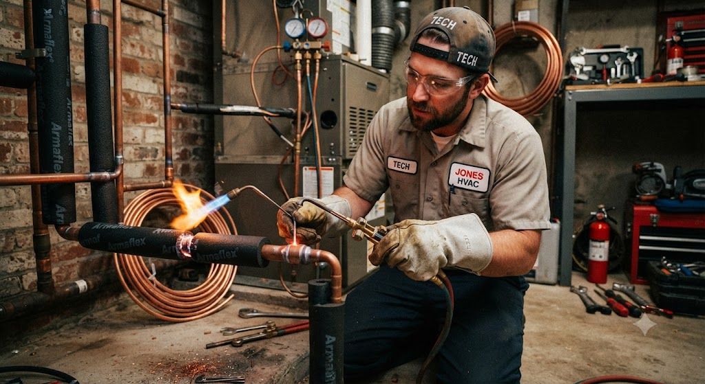 HVAC copper refrigeration piping brazing