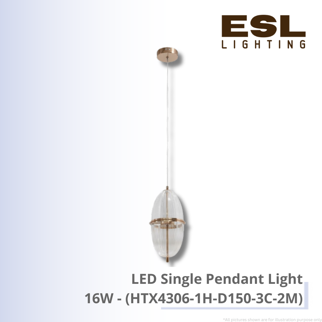 LED Single Pendant Light 16W - HTX4306-1H-D150-3C-2M