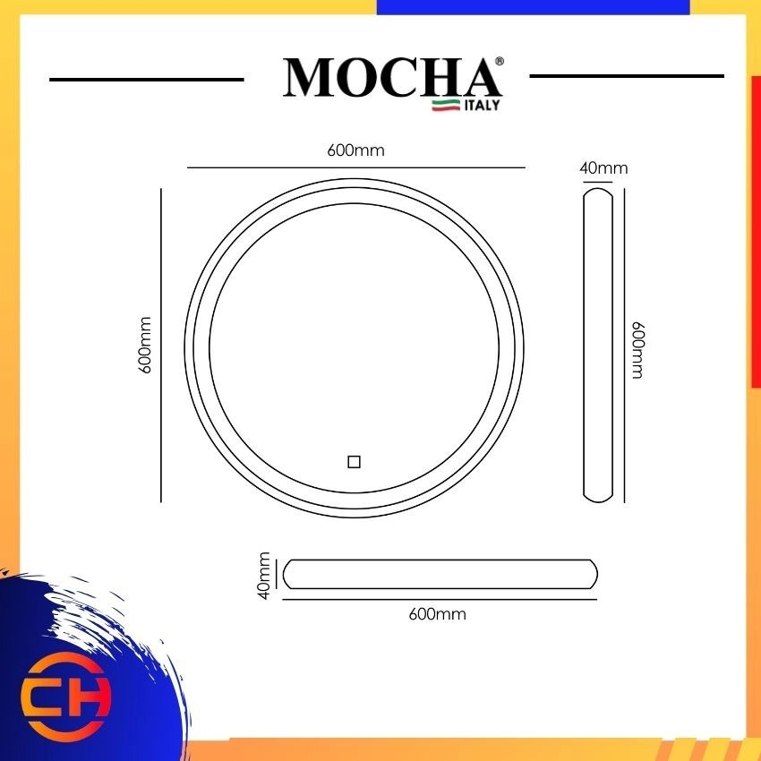 MOCHA MLM5002-AC Black Frame LED Illuminated Mirror - Matte (Touch Sensor)