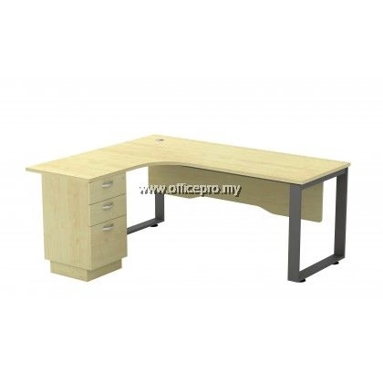 L Shape Superior Compact Table C/W Square Leg & Fixed Pedestal 3D｜Office Table Puchong IPSQWL/SQML-3D 