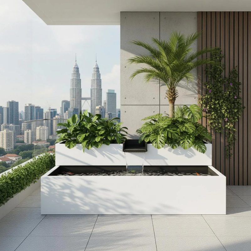 Modern Balcony Water Feature KL Malaysia 马来西亚吉隆坡现代阳台水景 Ciri Air Balkoni Moden KL Malaysia