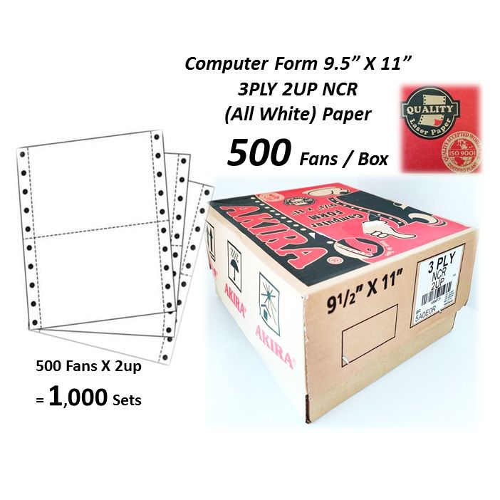 3PLY-2UP COMPUTER FORM WHITE/PINK/YELLOW (HALF PAGES) 1000 SET