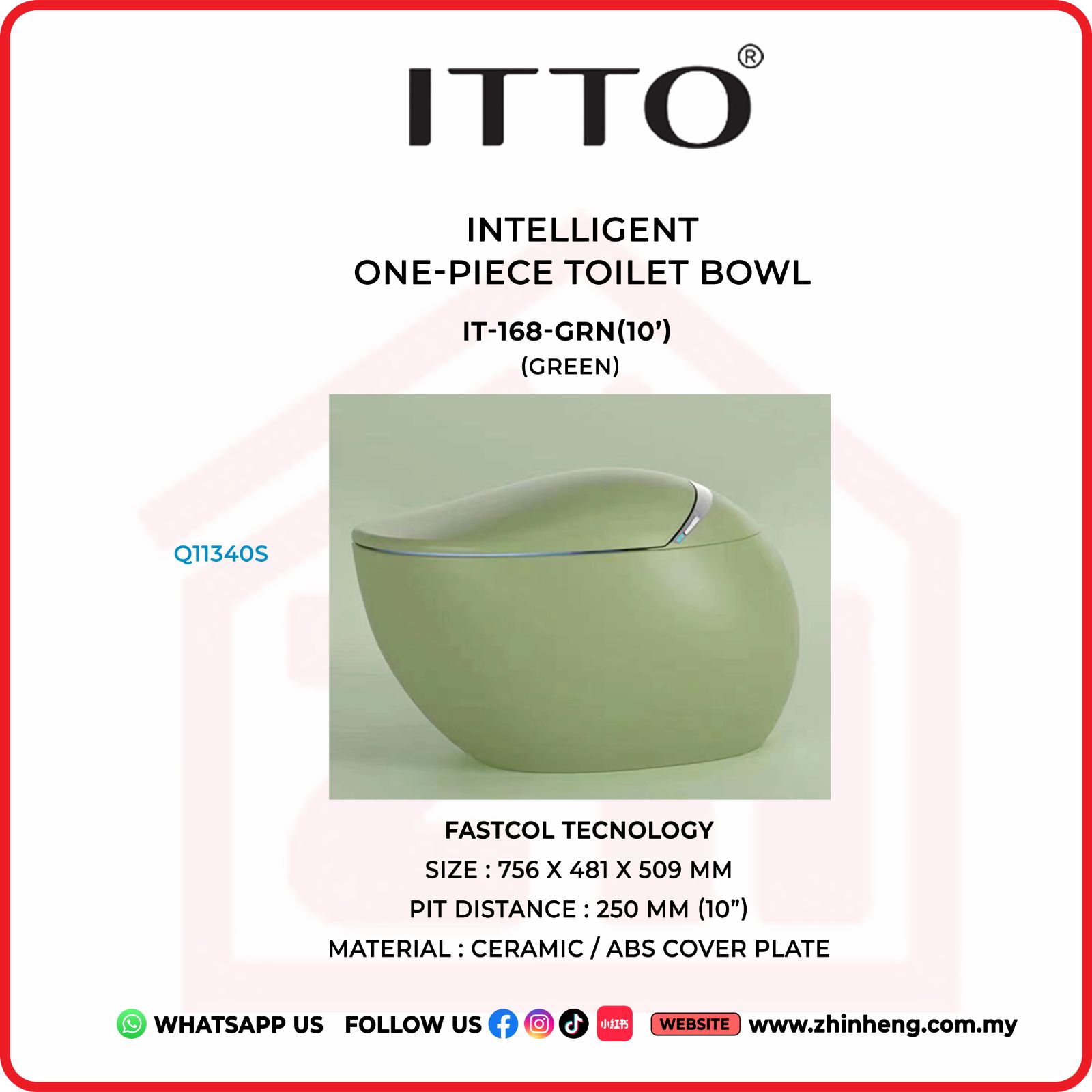 ITTO INTELLIGENT ONE-PIECE TOILET BOWL IT-168-GRN(10")