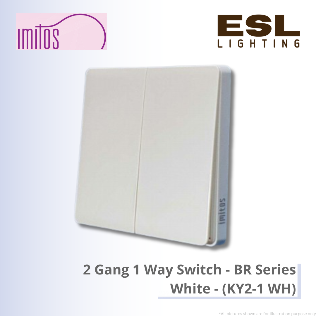 IMITOS 2 Gang 1 Way Switch (BR Series) White - KY2-1 WH [SIRIM]