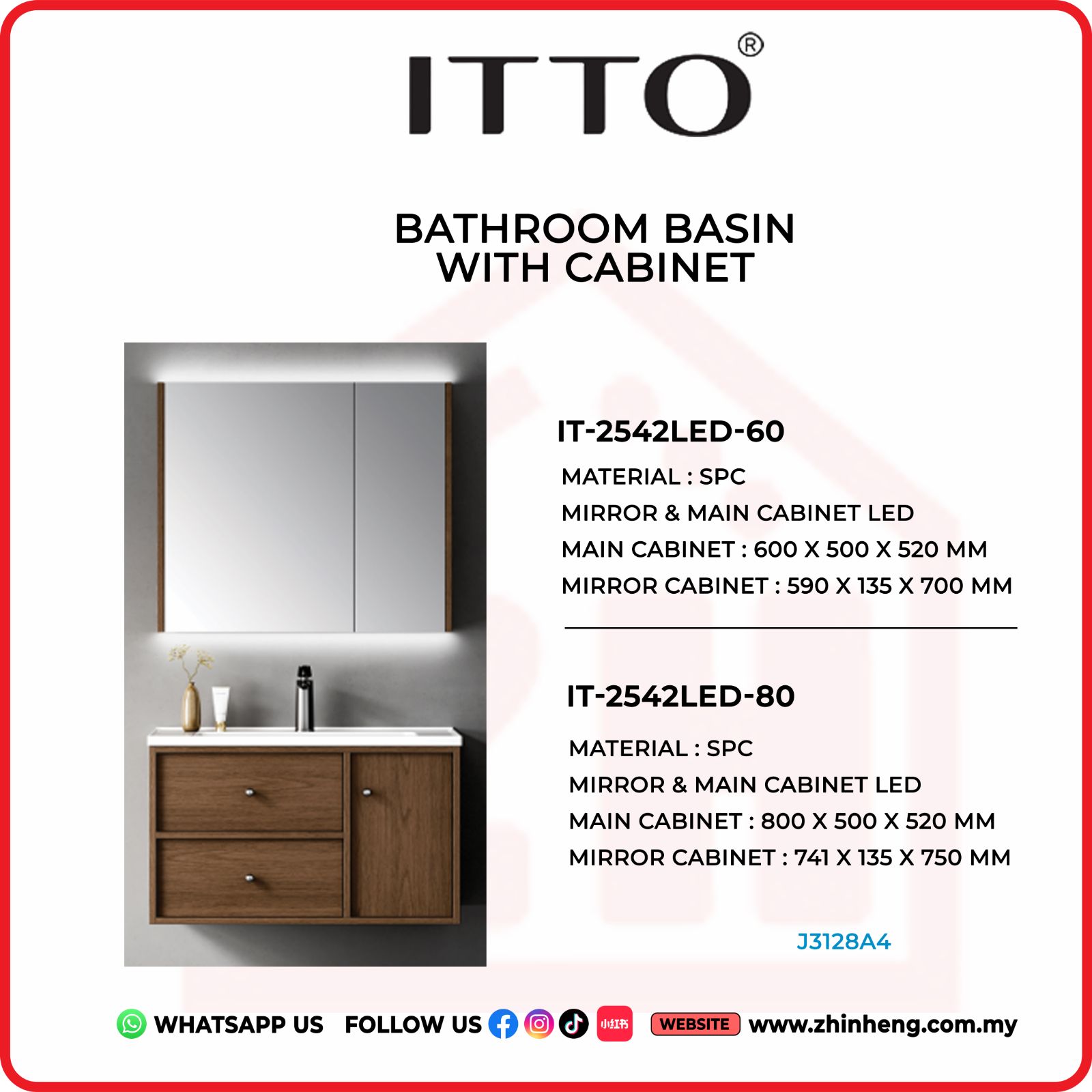 ITTO BATHROOM BASIN WITH CABINET IT-2542LED-60 + IT-2542LED-80