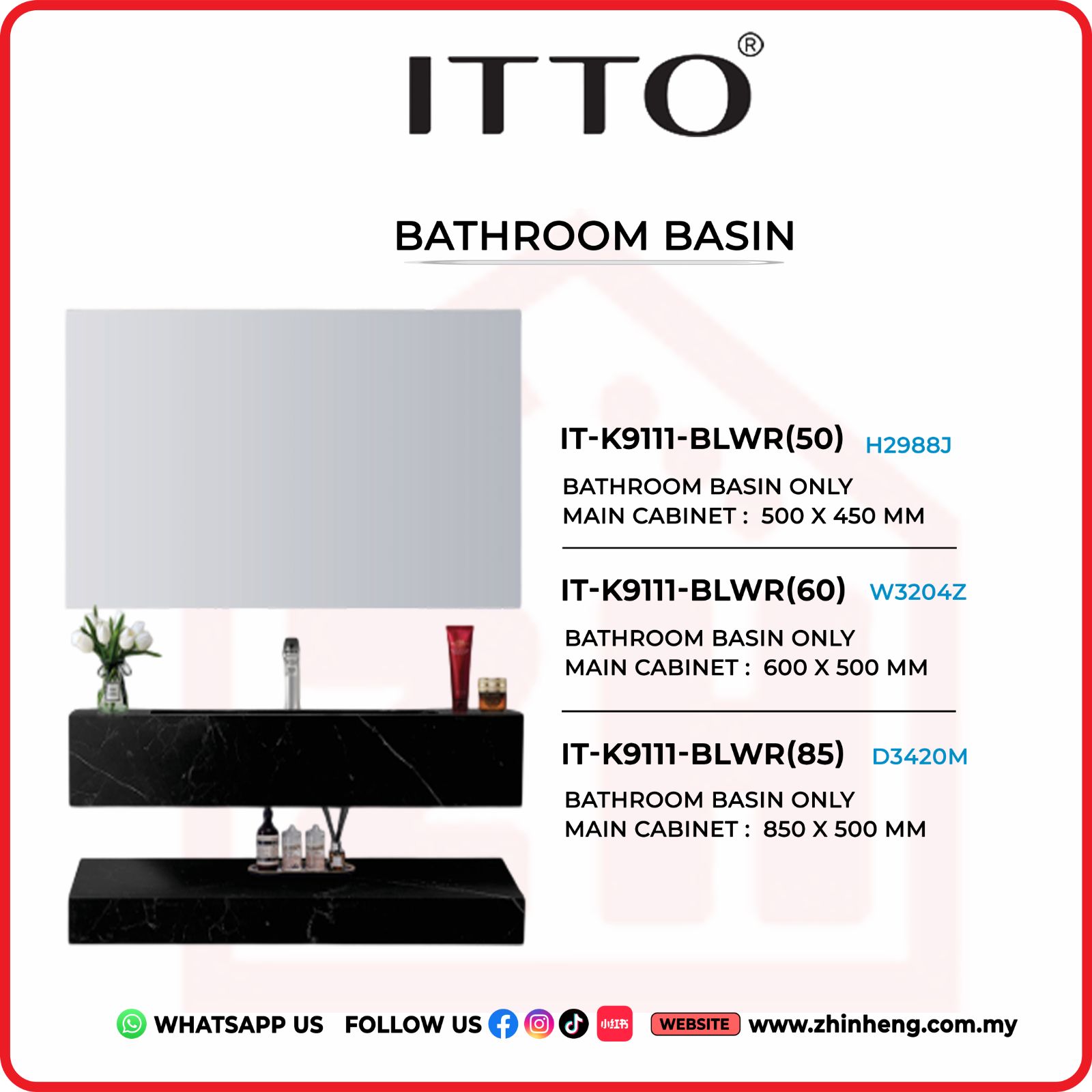 ITTO BATHROOM BASIN ONLY  IT-K9111-BLWR(50) + IT-K9111-BLWR(60) + IT-K9111-BLWR(85)