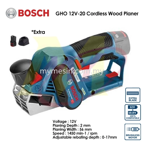 Bosch GHO 12V-20 - 12V Cordless Planer Mesin Ketam Kayu Bateri 