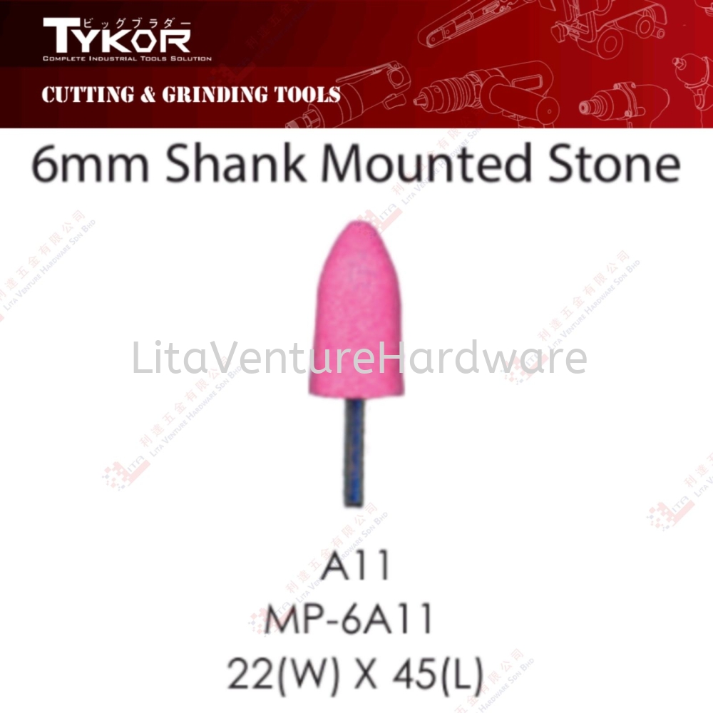 TYKOR BRAND 6MM SHANK MOUNTED STONE - A11 MP6A11 22WX45L