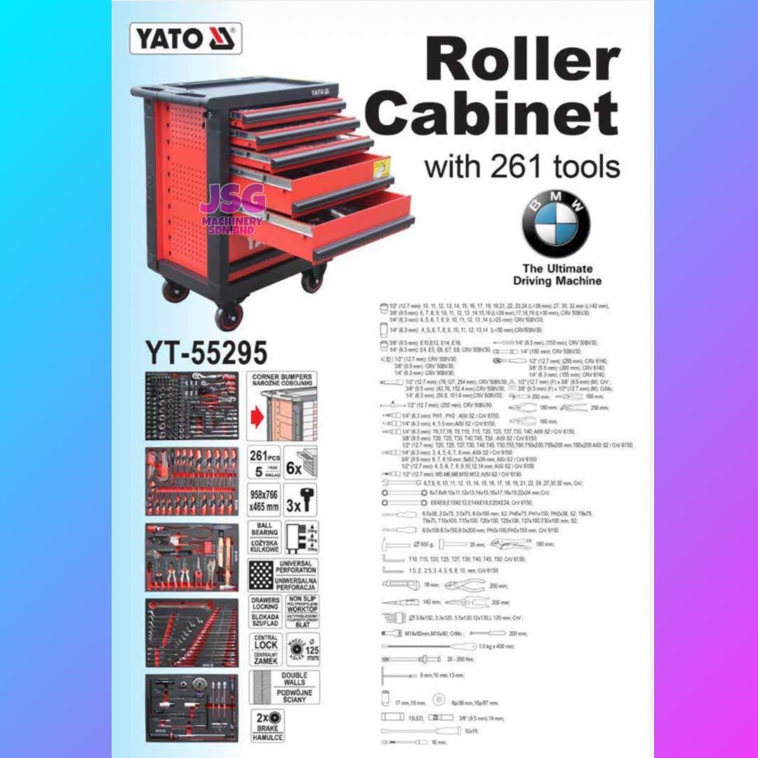 YATO YT-55295 261PCS Roller Tool Cabinet for BMW Car Repair Workshop Professional Tools Set