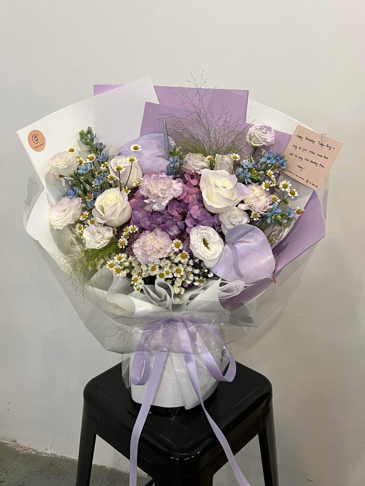 Fresh Hydrangea with other mix flowers - (Purple Theme) - L size
