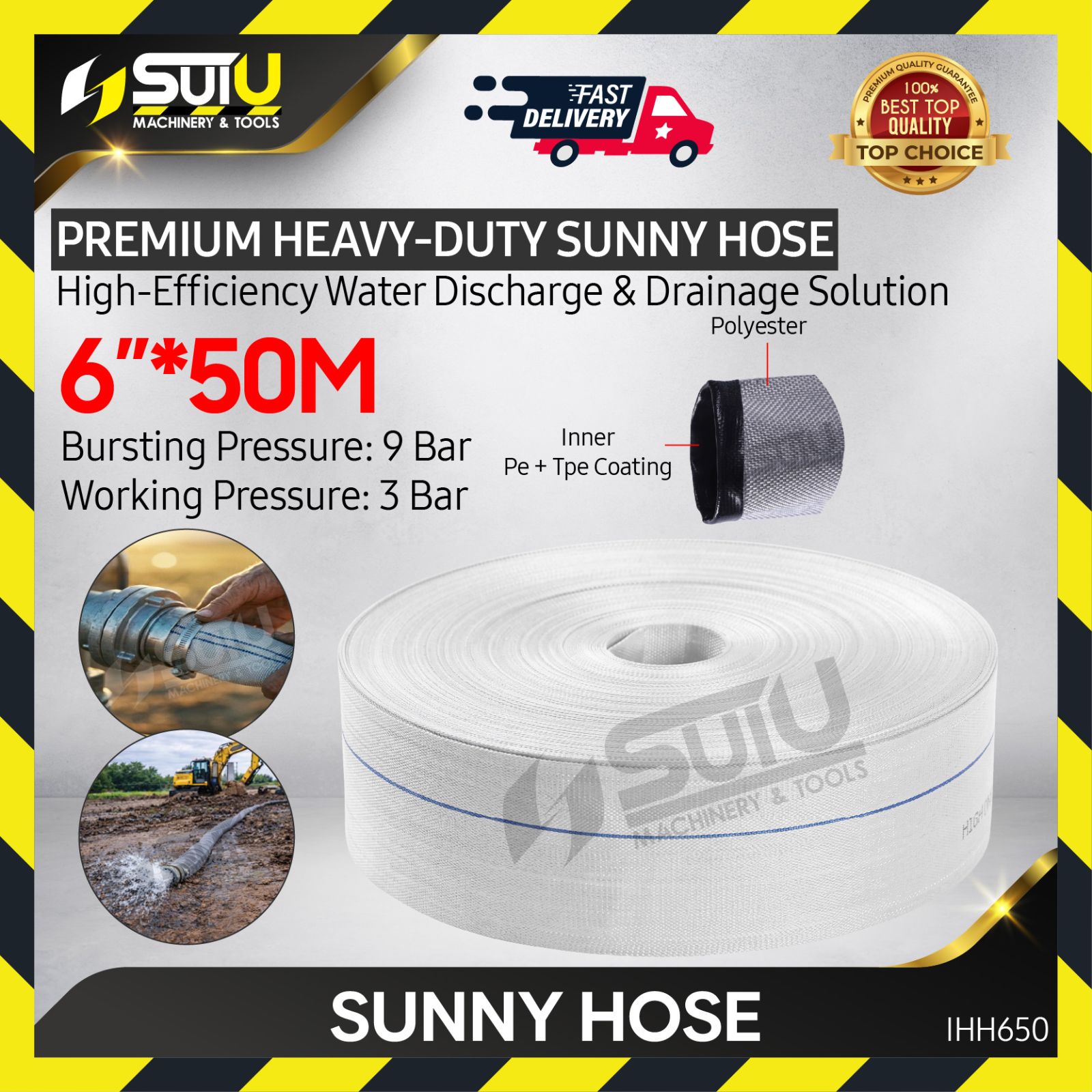 50M x 6 Inch White Sunny Hose / Garden Hose / Water Hose / Irrigation Hose
