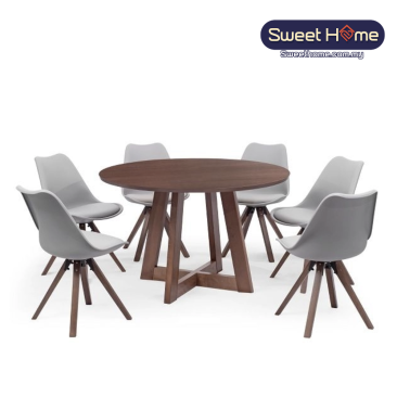 6 Seater Round Dining Table with Modern PP Dining Chair Set ( 1 + 6 ) | Cafe Furniture