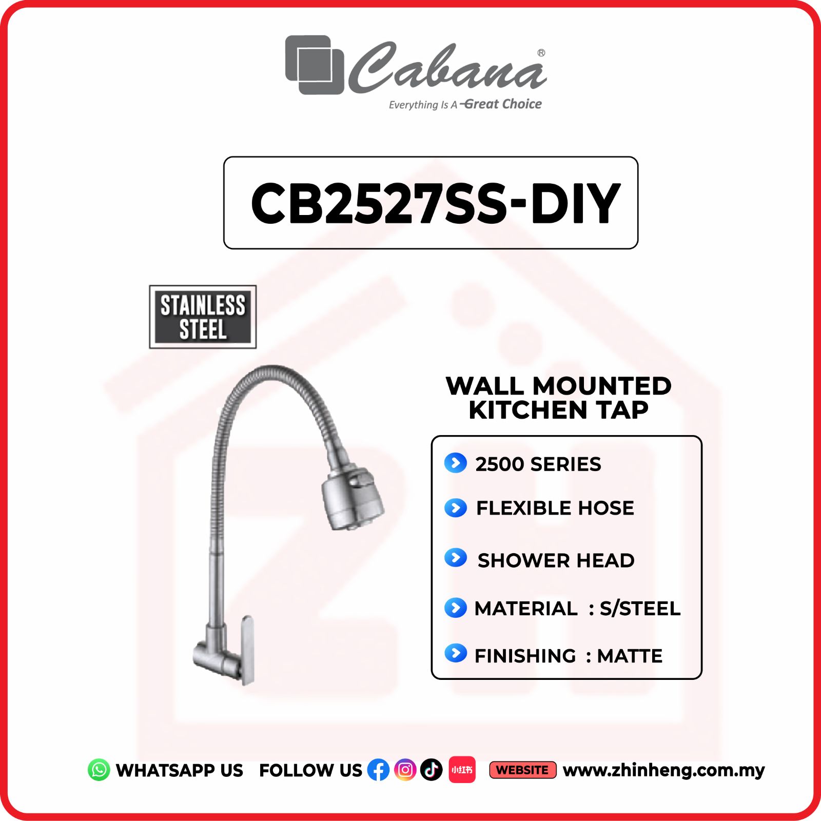 CABANA Wall Mounted Kitchen Tap CB2527SS-DIY