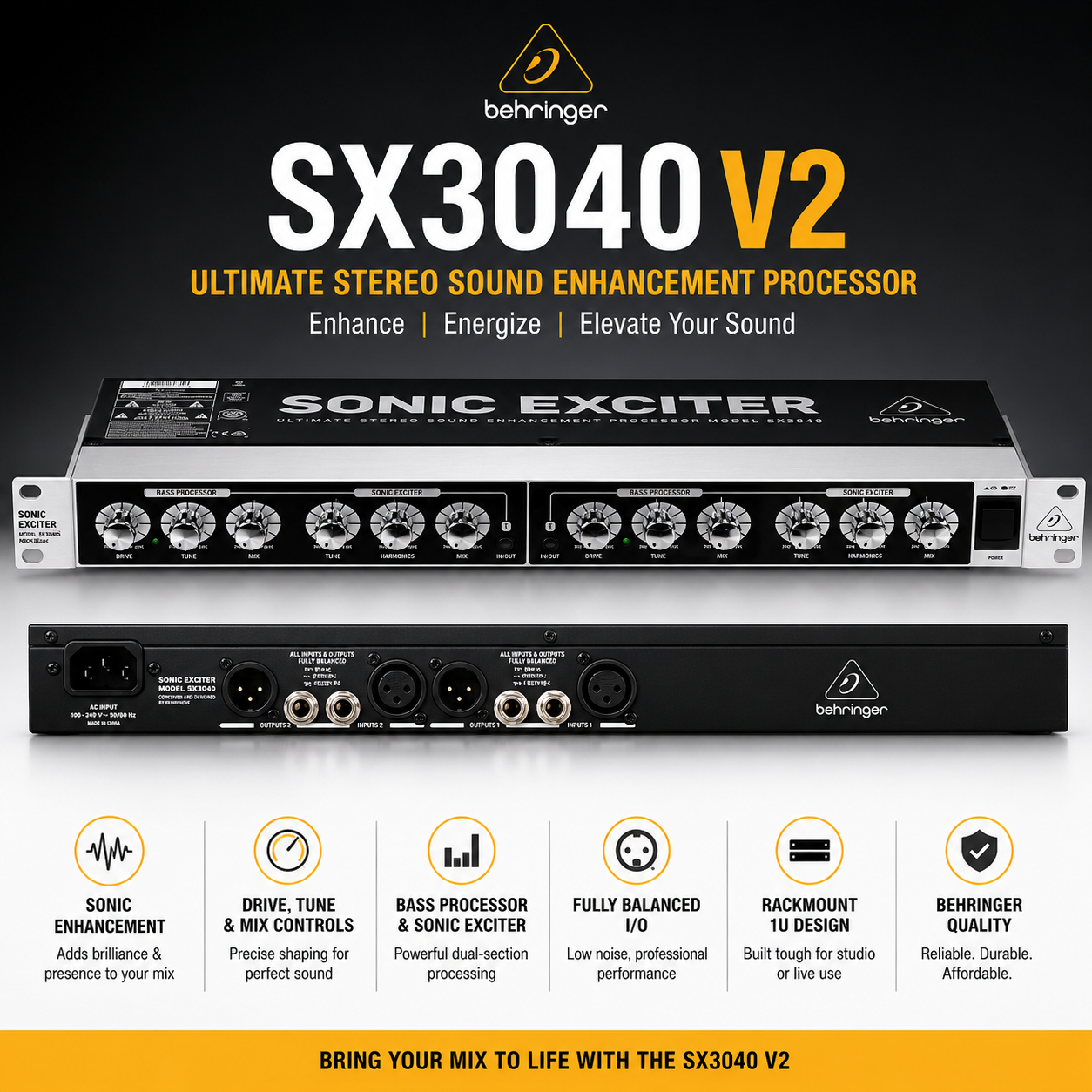 Behringer SX3040 V2 – Ultimate Stereo Sound Enhancement Processor with Drive, Tune & Mix Controls