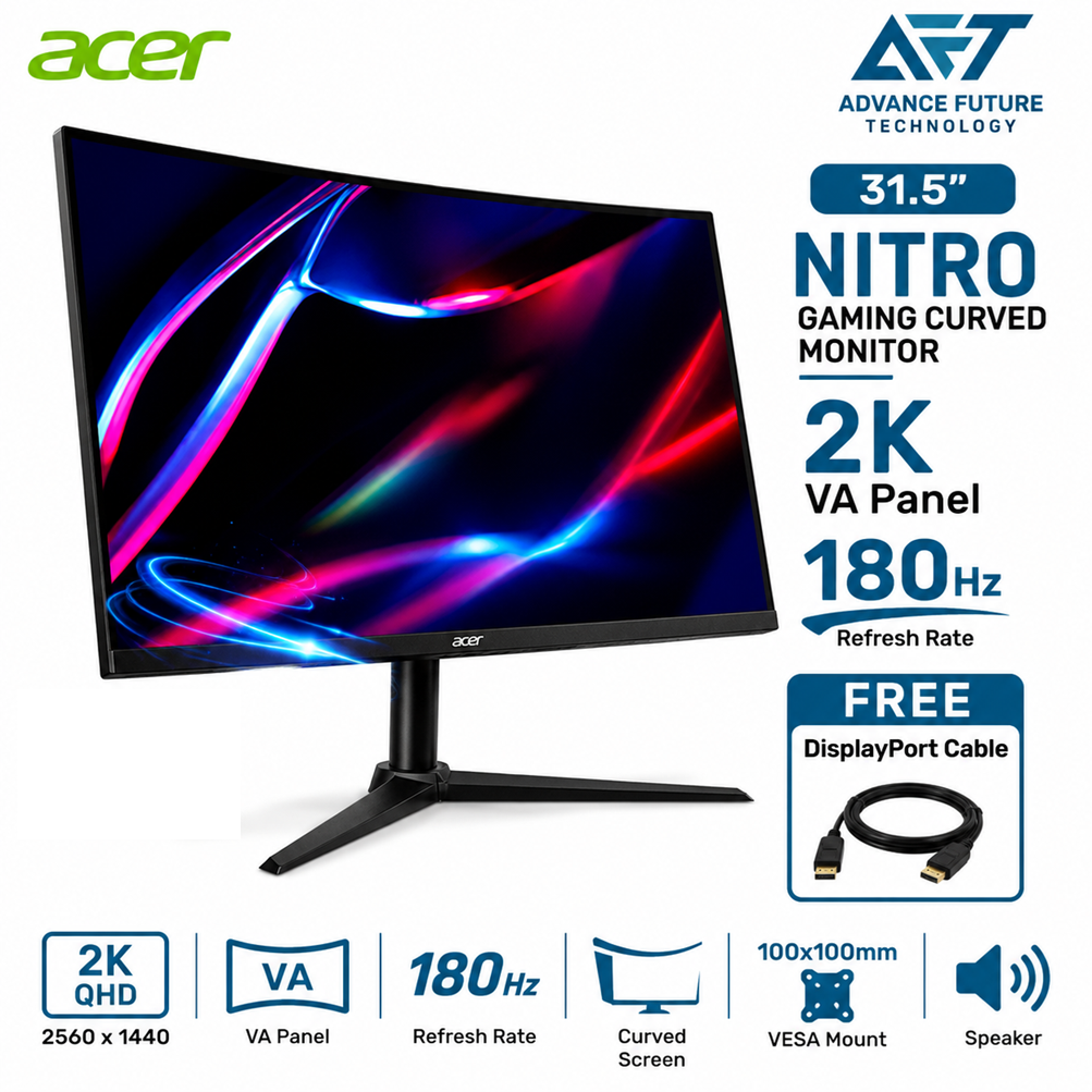 Acer Nitro XZ322QUV3 31.5'' WQHD VA 180Hz Gaming Curved Monitor ( Speaker, 2x HDMI, DP, Audio, 3 Years Warranty )