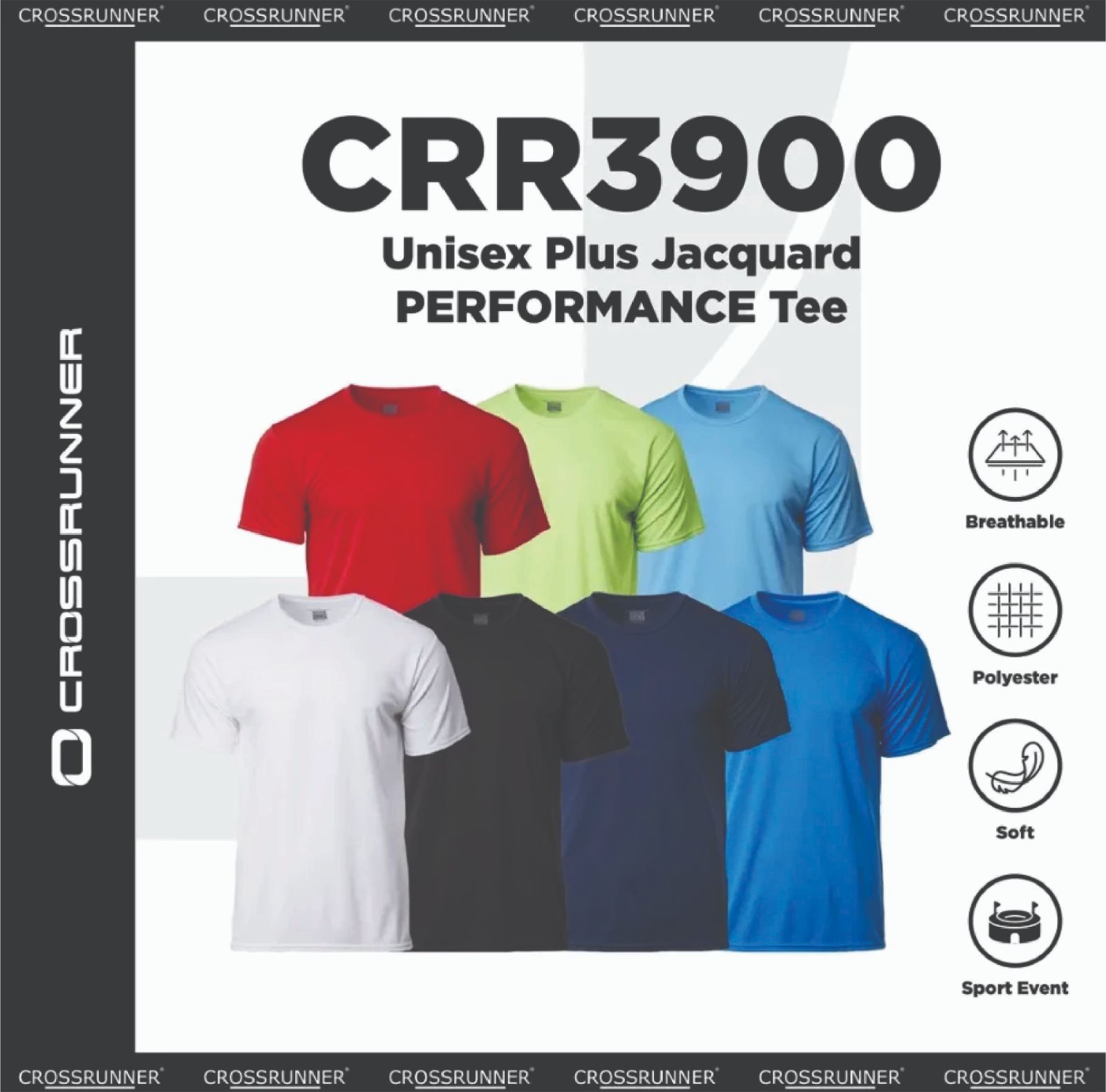 CROSSRUNNER MicrofiberPlus Jacquard Performance Tee Round Neckline Quick Dry Breathable Lightweight CRR3900