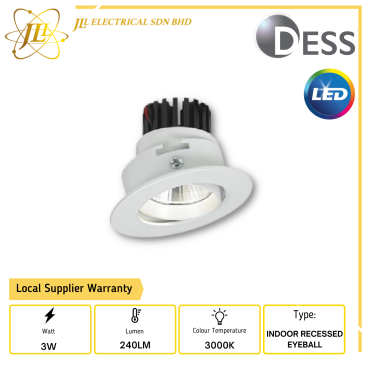 DESS GLSW9003-SAND WHITE 3W 240V 240LM 3000K INDOOR RECESSED EYEBALL LIGHT