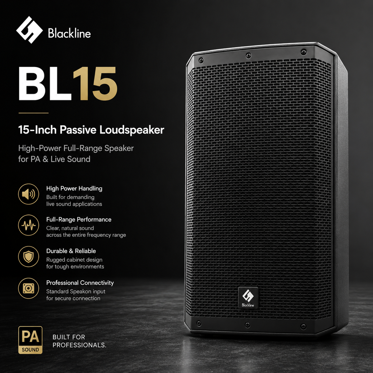 🔊 Blackline BL15 Pembesar Suara 15-Inci – Pembesar Suara Julat Penuh Berkuasa Tinggi untuk Sistem PA & Persembahan Langsung