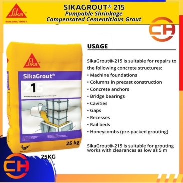 SikaGrout 215 Pumpable Shrinkage Compensated Cementitious Grout 25KG