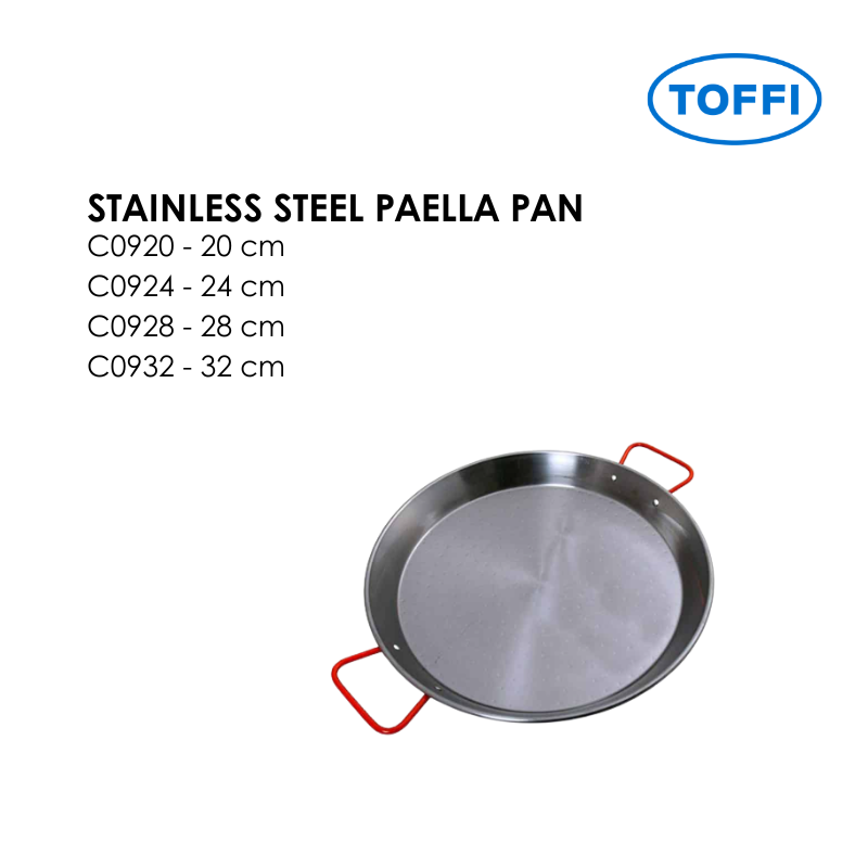 TOFFI C0900 STAINLESS STEEL PAELLA PAN C0920 C0924 C0928 C0932