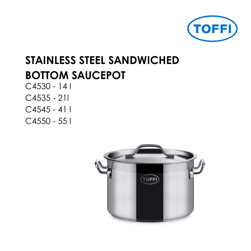 TOFFI C4500 STAINLESS STEEL SANDWICHED BOTTOM SAUCEPOT C4530 C4535 C4545 C4550