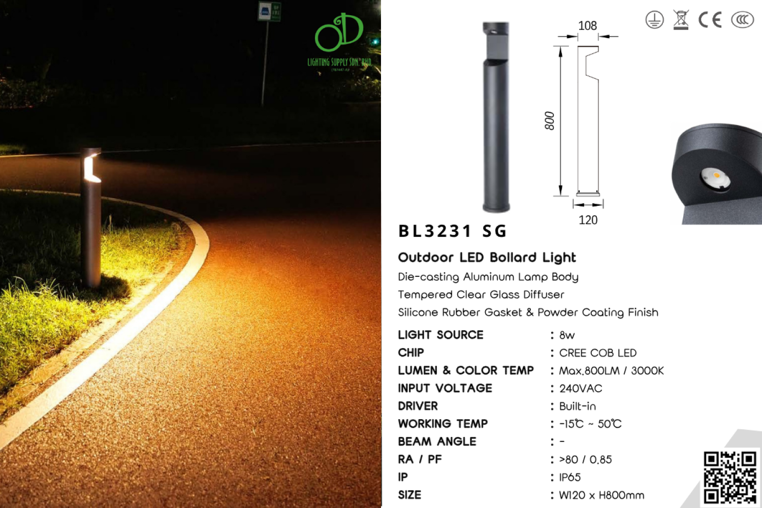 Outdoor Bollard Light (BL3231 SG)