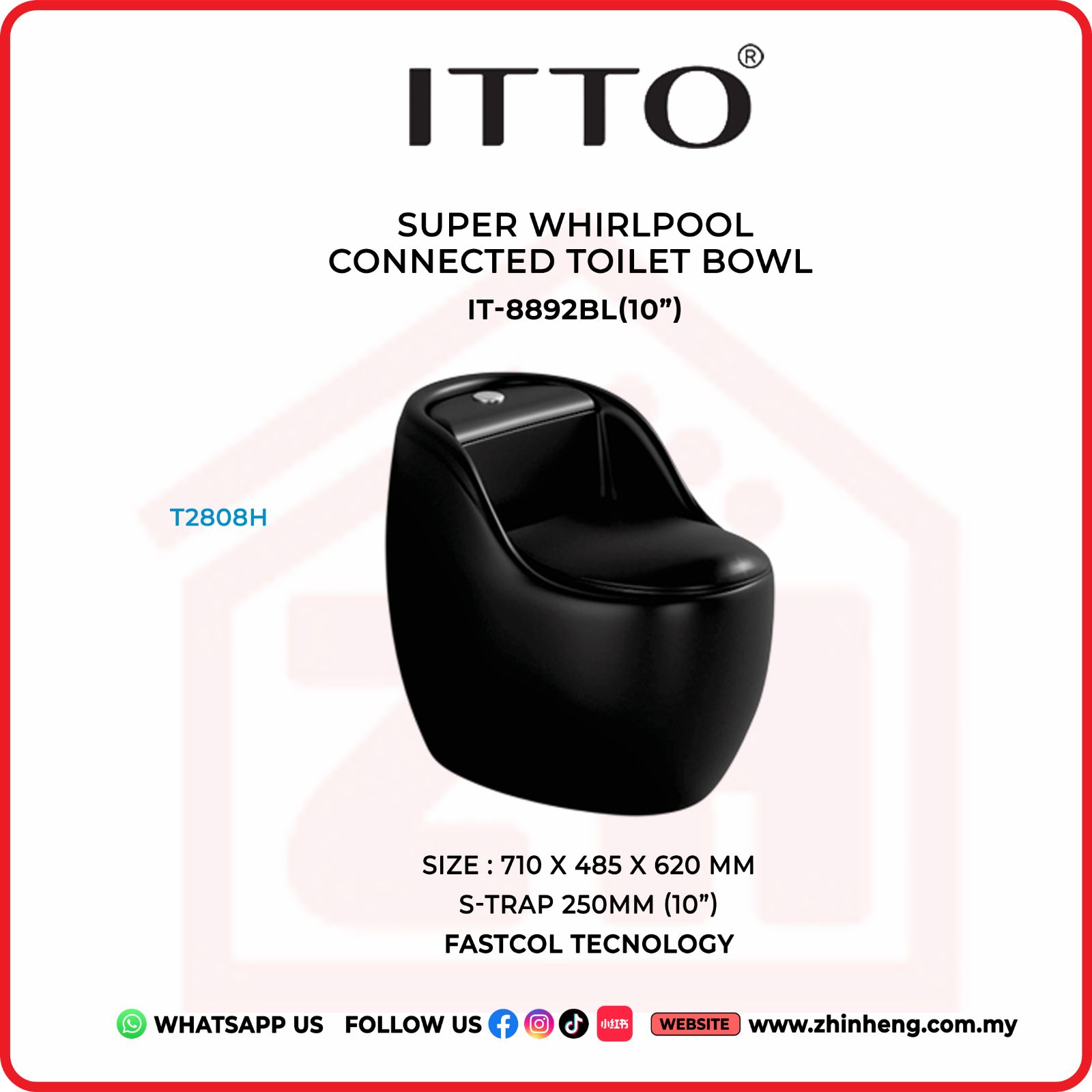 ITTO SUPER WHIRLPOOL CONNECTED TOILET BOWL IT-8892BL(10") FASTCOL TECNOLOGY