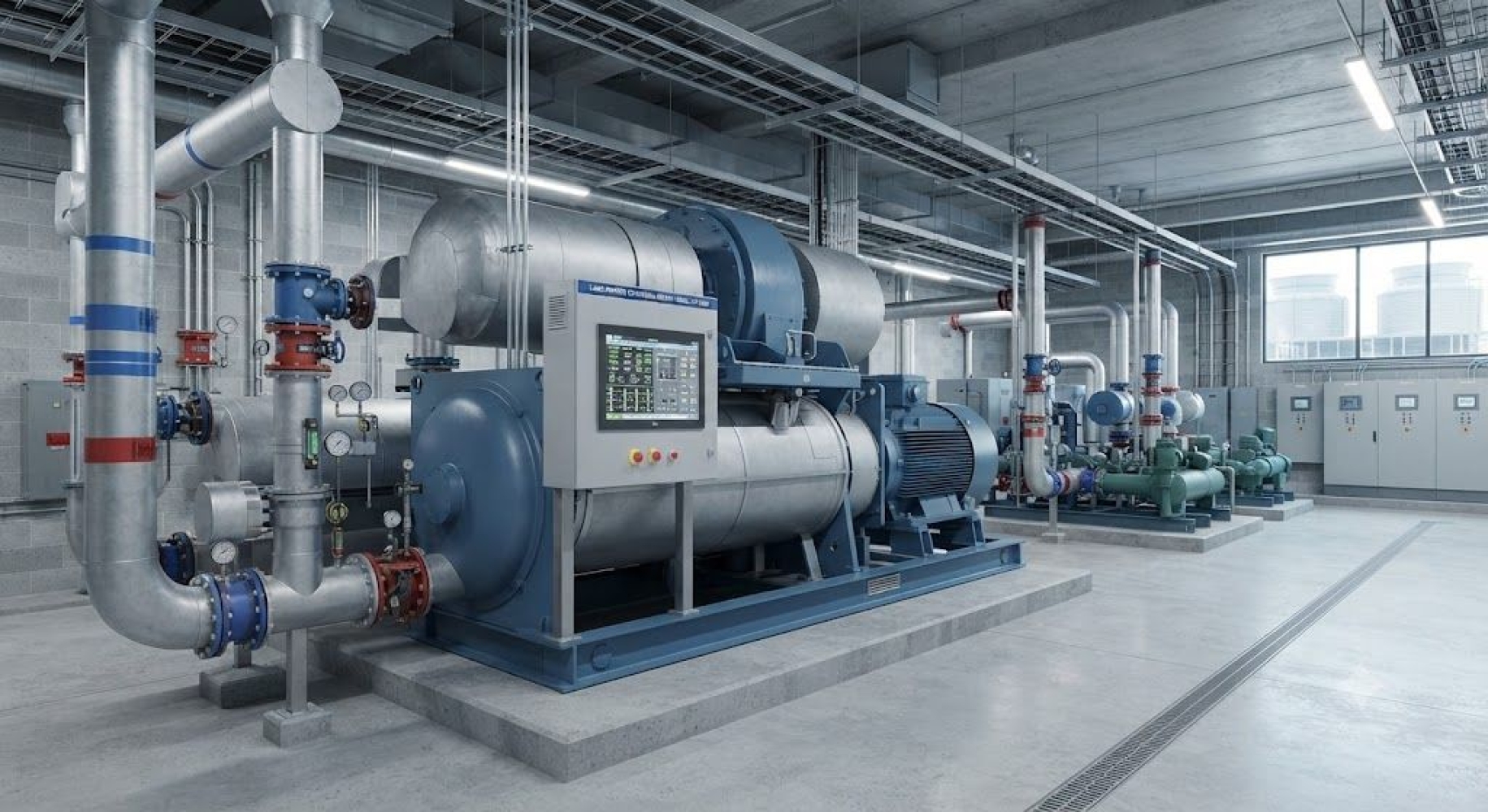 Large capacity centrifugal chiller setup