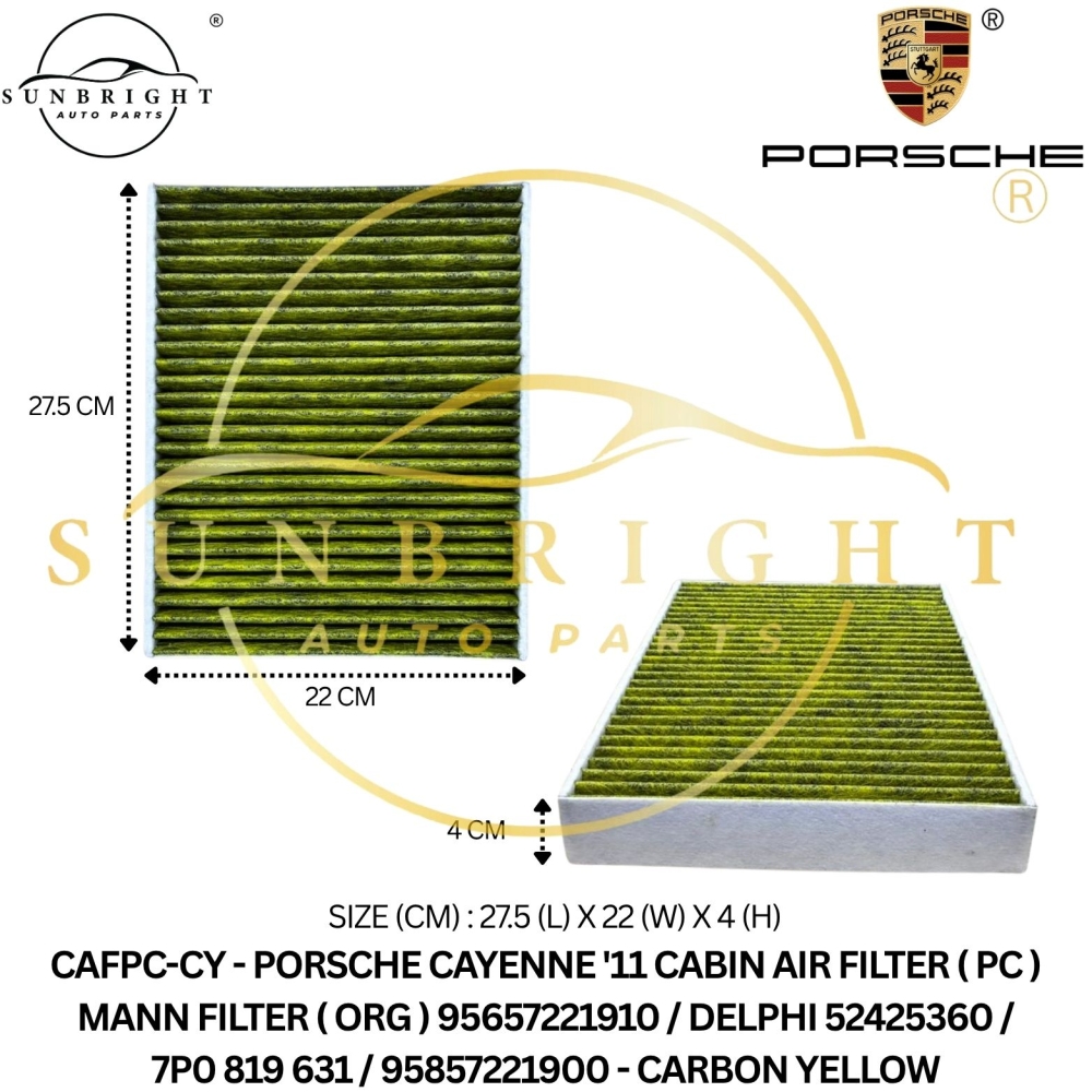 CAFPC-CY - PORSCHE CAYENNE '11 CABIN AIR FILTER ( PC ) 956 572 219 10 / DELPHI 52425360 ( CARBON YELLOW ) MANN FILTER ( ORG ) 95857221900