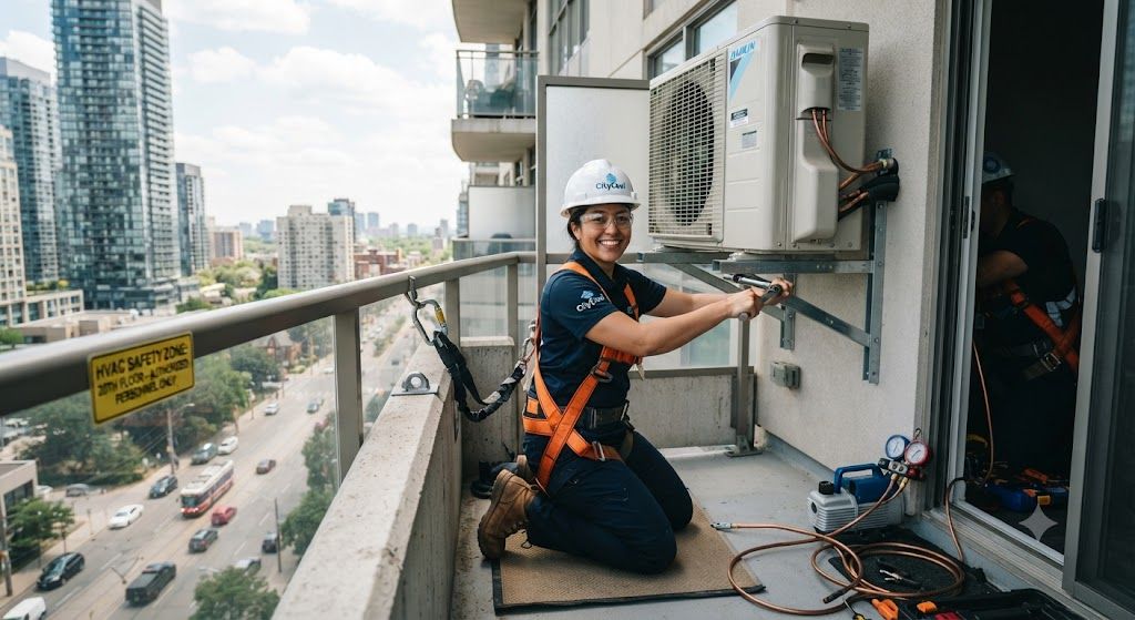 HVAC outdoor condenser installation safety height