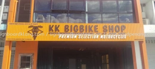 Kk Bigbike Shop Aluminium Ceiling Trim Base With 3D PVC Cut Out Lettering Logo Signboard At Bandar Sunway Petaling Jaya