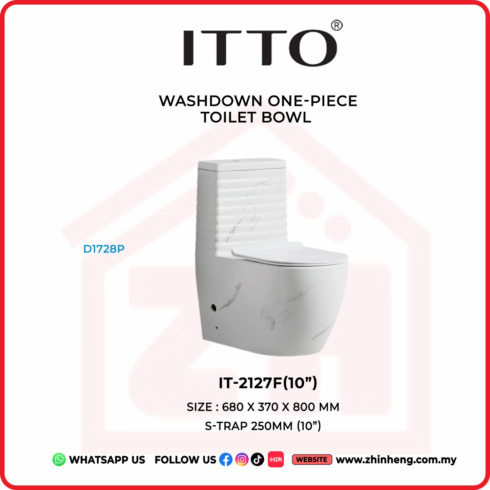 ITTO WASHDOWN ONE PIECE TOILET BOWL IT-2127F(10")