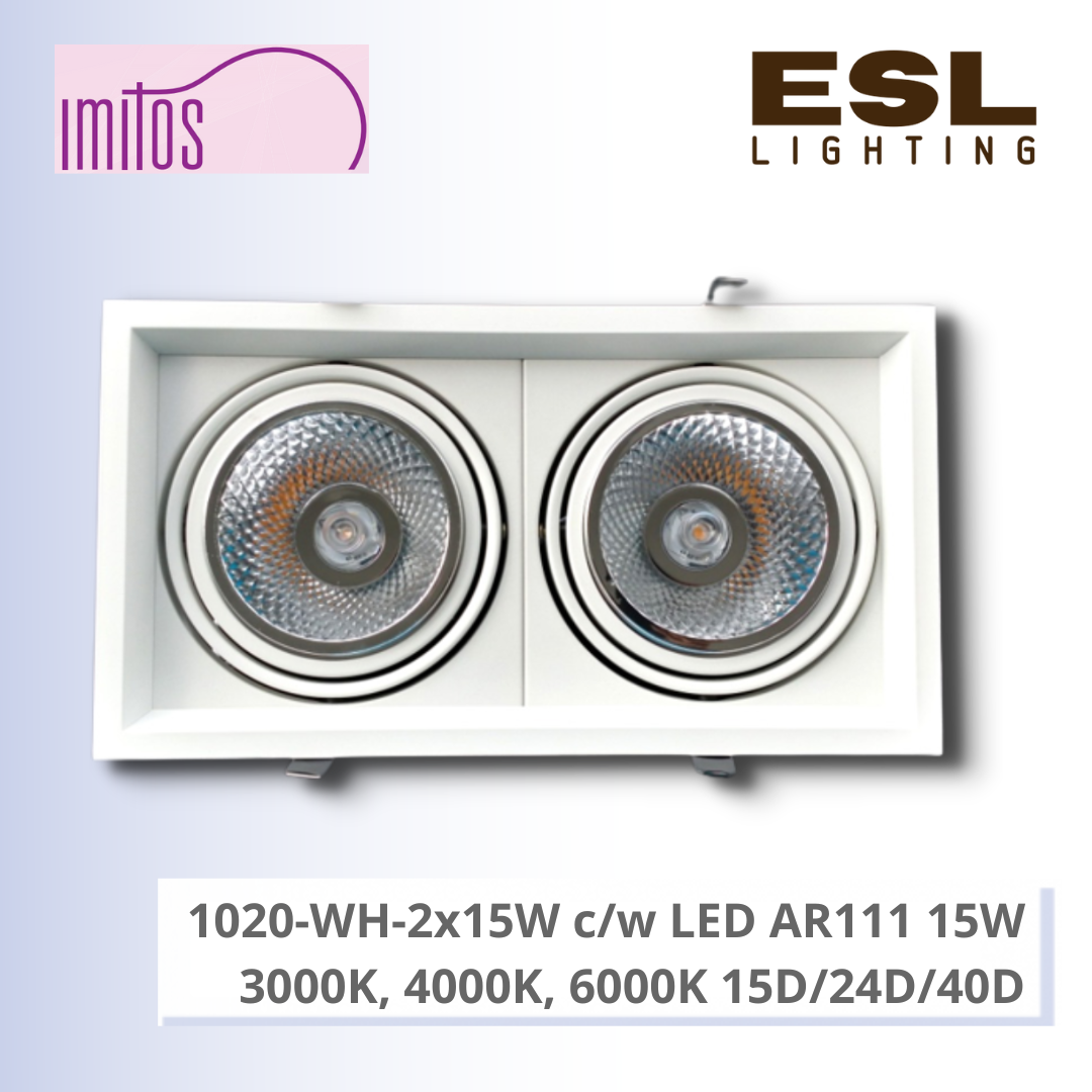 IMITOS 1020-WH-2x15W c/w LED AR111 15W 3000K, 4000K, 6000K 15D/24D/40D