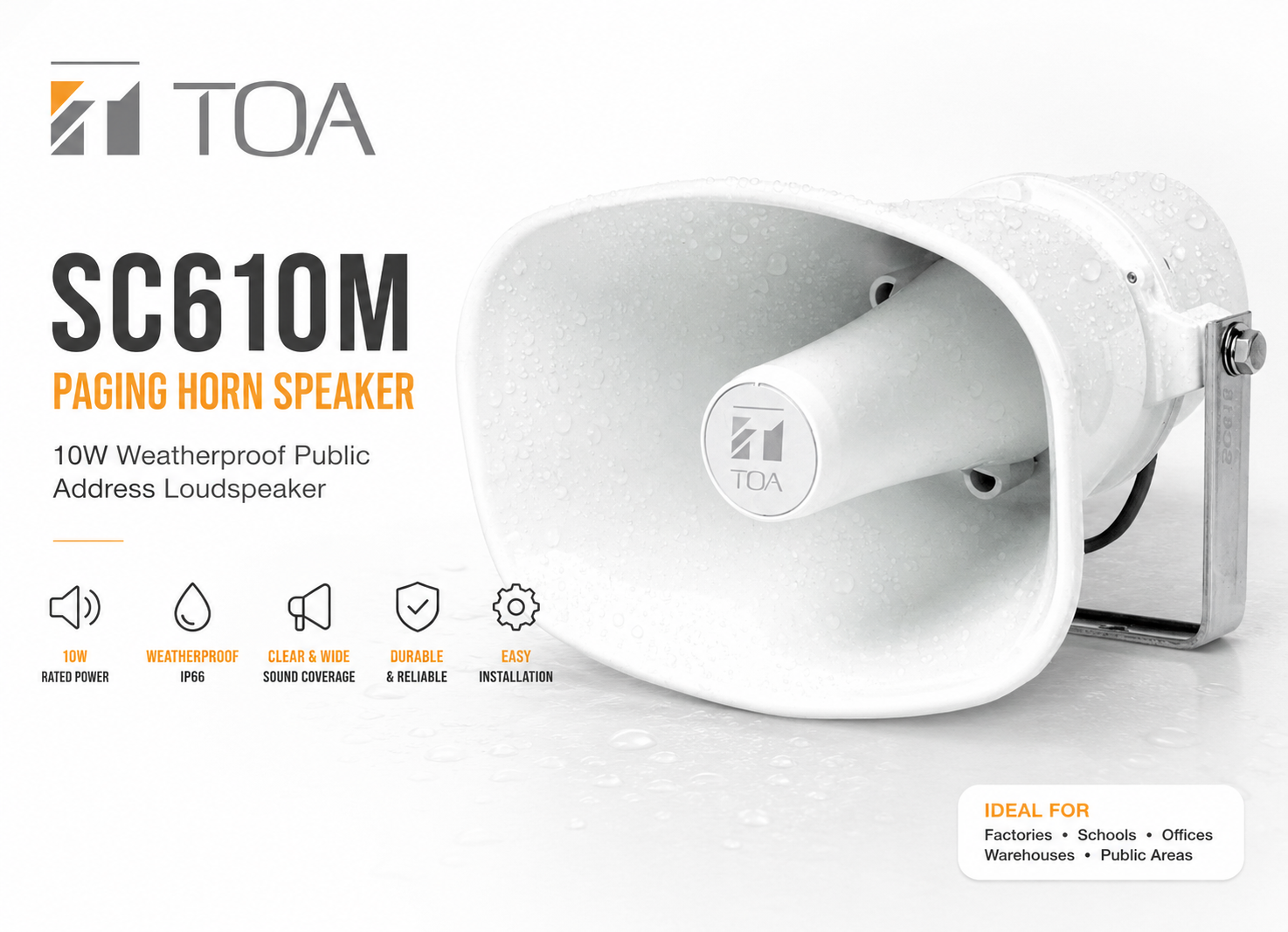 TOA SC610M 号角喇叭扬声器 – 10W 防水公共广播扬声器