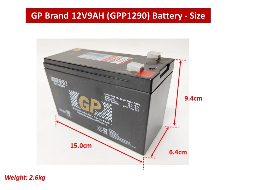 GP Brand 12V9AH (GPP1290) Rechargeable Seal Lead Acid Back Up Battery (12V 9AH)