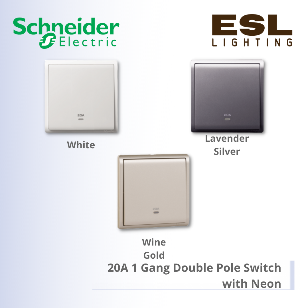 [DISCONTINUE] SCHNEIDER Pieno 20A 1 Gang Double Pole Switch with Neon - E8231D20N_WE_G11 E8231D20N_LS_G11 E8231D20N_WG_G11