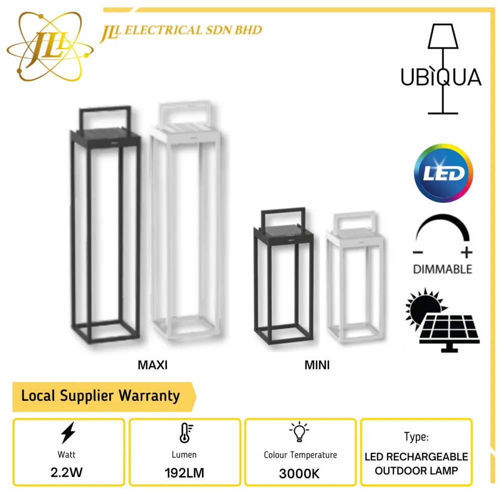 UBIQUA HANDY MAXI/MINI 2.2W 3.7V 3000K IP54 DIMMABLE LED RECHARGEABLE SOLAR OUTDOOR LAMP