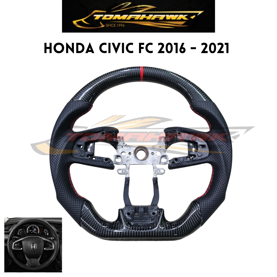 Honda Civic FC 2016 - 2021 Carbon Fiber / Leather Flat Bottom Sport Design Steering Wheel