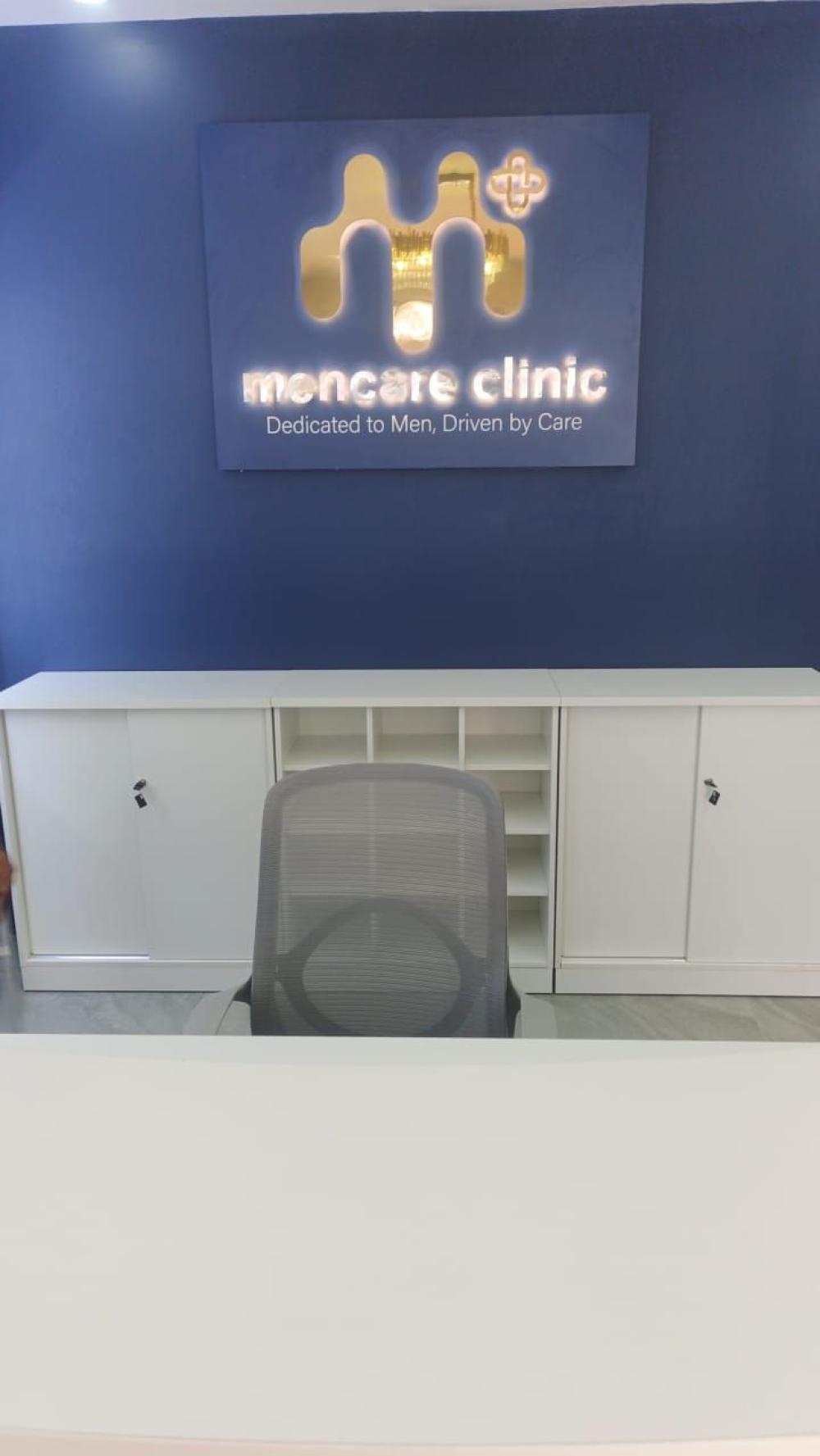 Modern White Reception Counter | Office Reception Desk | Reception Table with Low Storage Cabinet | Clinic Reception Counter Malaysia | Penang, Perak, Kedah, Ipoh, Tapah, Taiping, Bertam, Kepala Batas
