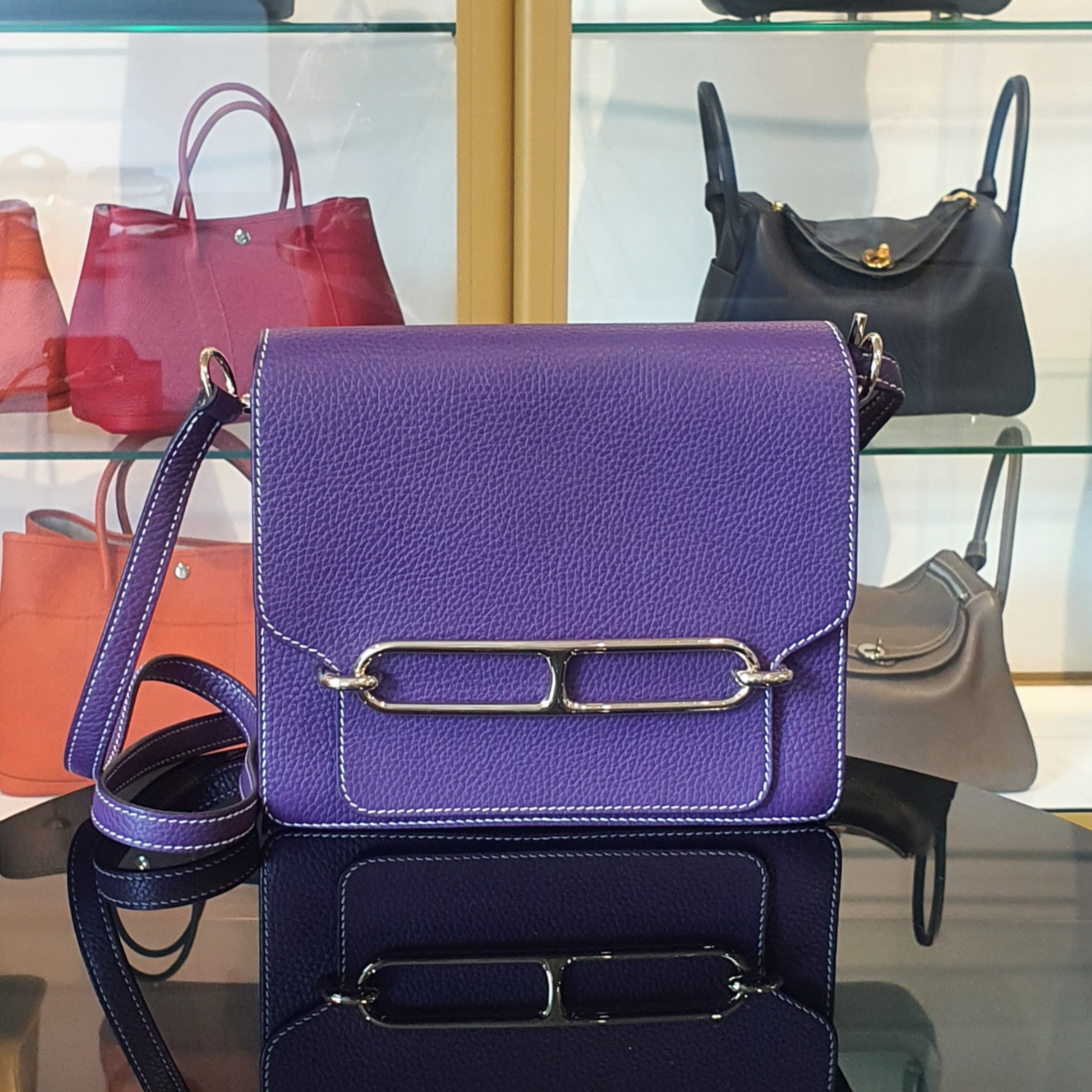 Hermes Roulis 23 Ultra Violet Clemence Permabrass Light Gold Hardware Bag