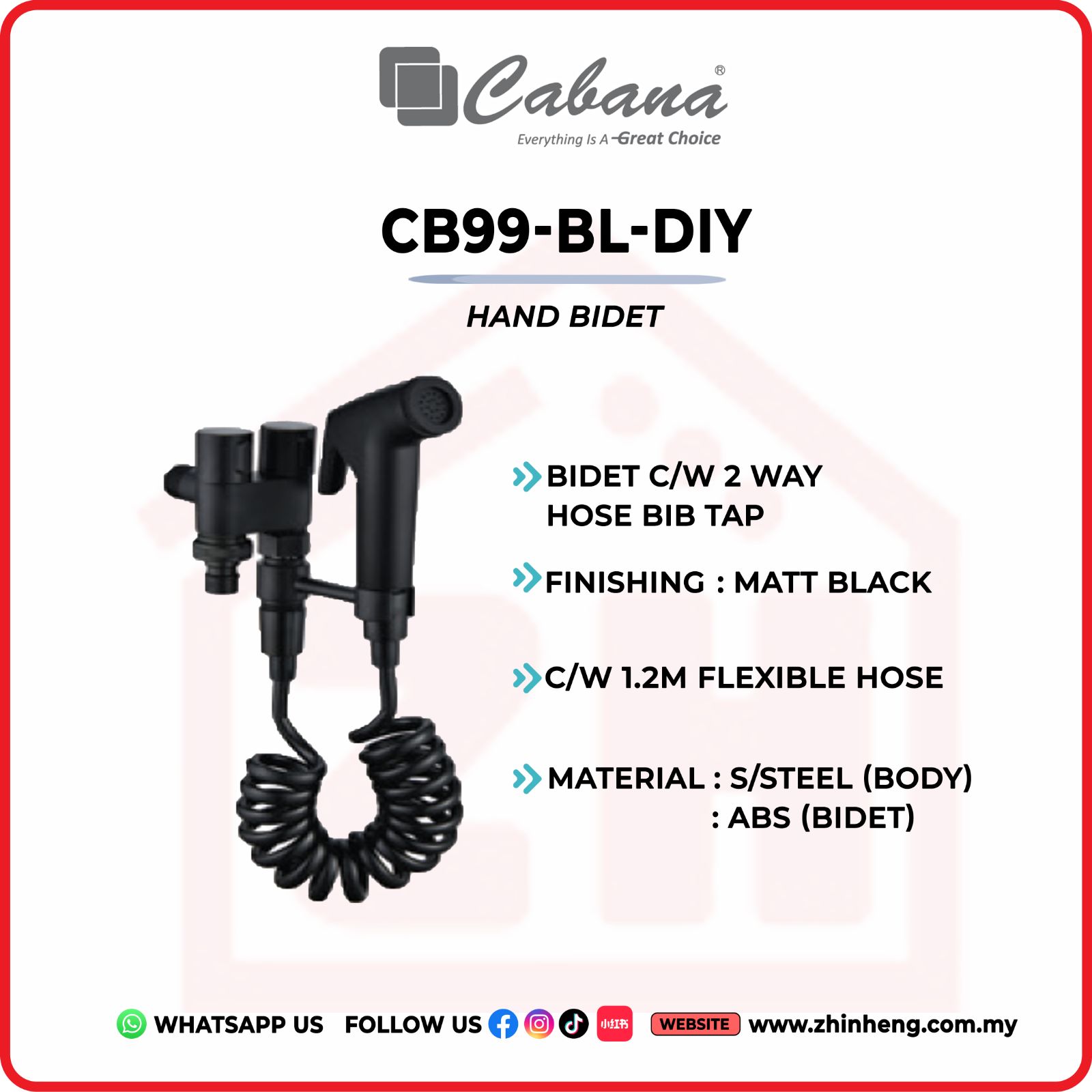 CABANA HAND BIDET 2 WAY HOSE BIB TAP  CB99-BL-DIY