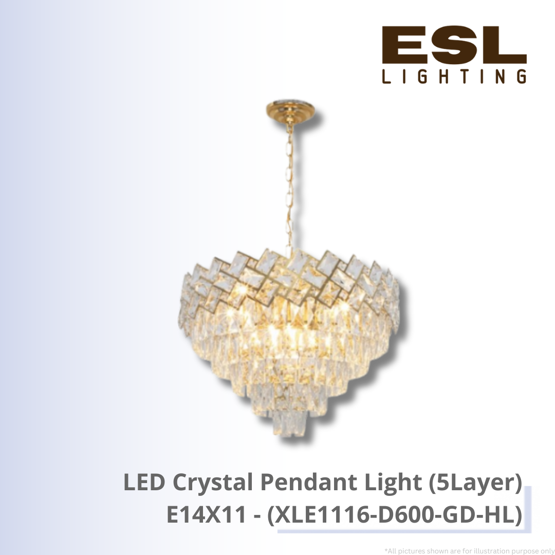 LED Crystal Pendant Light E14X11 (5Layer) - XLE1116-D600-GD-HL