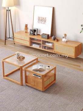 WOODEN RATTAN COFFEE TABLE