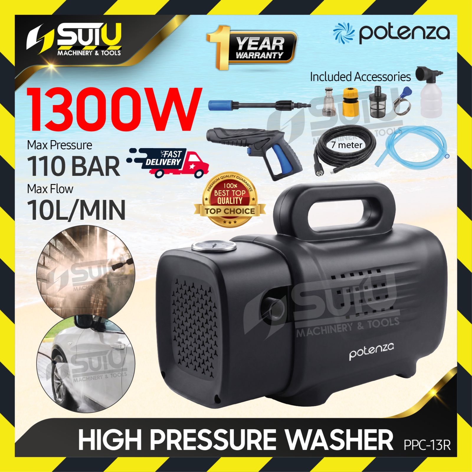 POTENZA PPC-13R / PPC13R 110Bar High Performance Pressure Washer / Pressure Cleaner / Water Jet 1300W