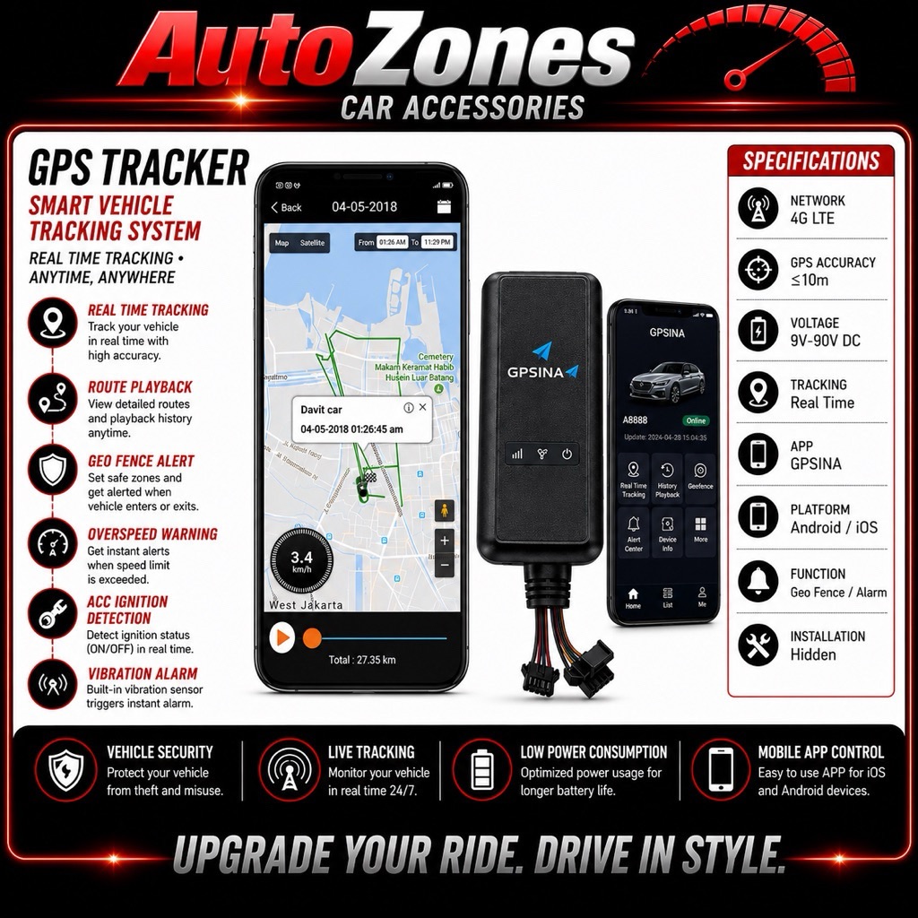 GPSINA X1 Vehicle GPS Tracker Real Time Tracking Anti Theft Car Motorcycle Lorry EV GPS Locator with Mobile App Control