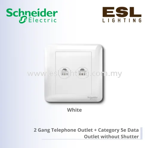 SCHNEIDER Affle Plus 2 Gang Telephone Outlet + Category 5e Data Outlet without Shutter - A3G32RJ4_5E_WE