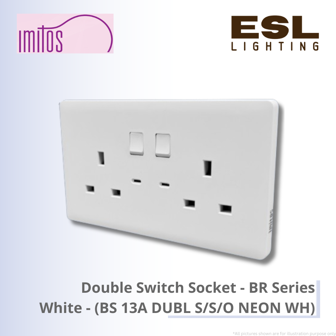 IMITOS Double Switch Socket (BR Series) White - BS 13A DUBL S/S/O NEON WH