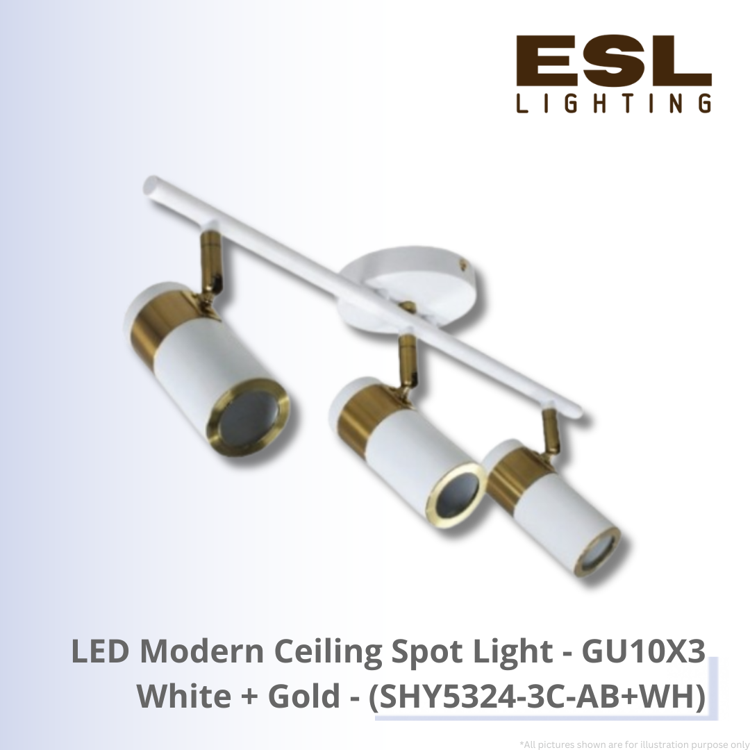 LED Modern Ceiling Spot Light GU10X3 White+Gold - SHY5324-3C-AB+WH