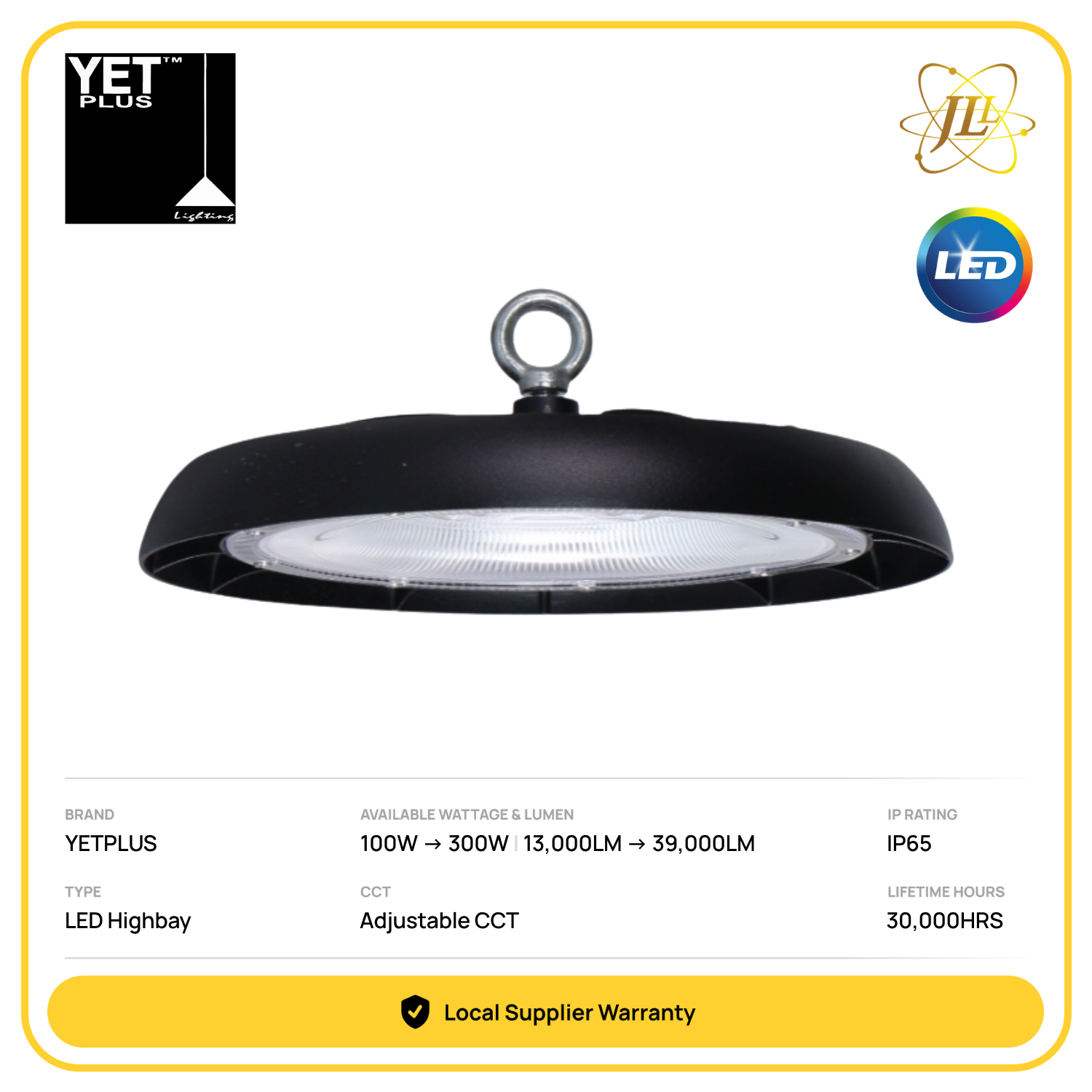 YETPLUS HB201 LED HIGHBAY ADJUSTABLE CCT 3000K-4000K-6500K 240V 30,000HRS IP65 CRI80 [100W/150W/200W/300W] [13000LM/19500LM/26000LM/39000LM]